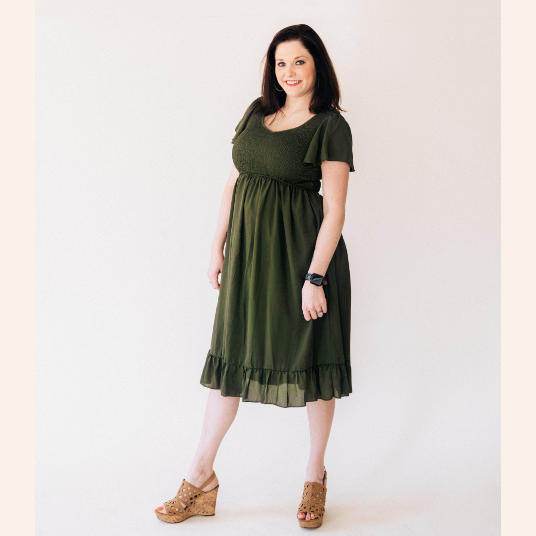 Dark Green Chiffon Dress - Women