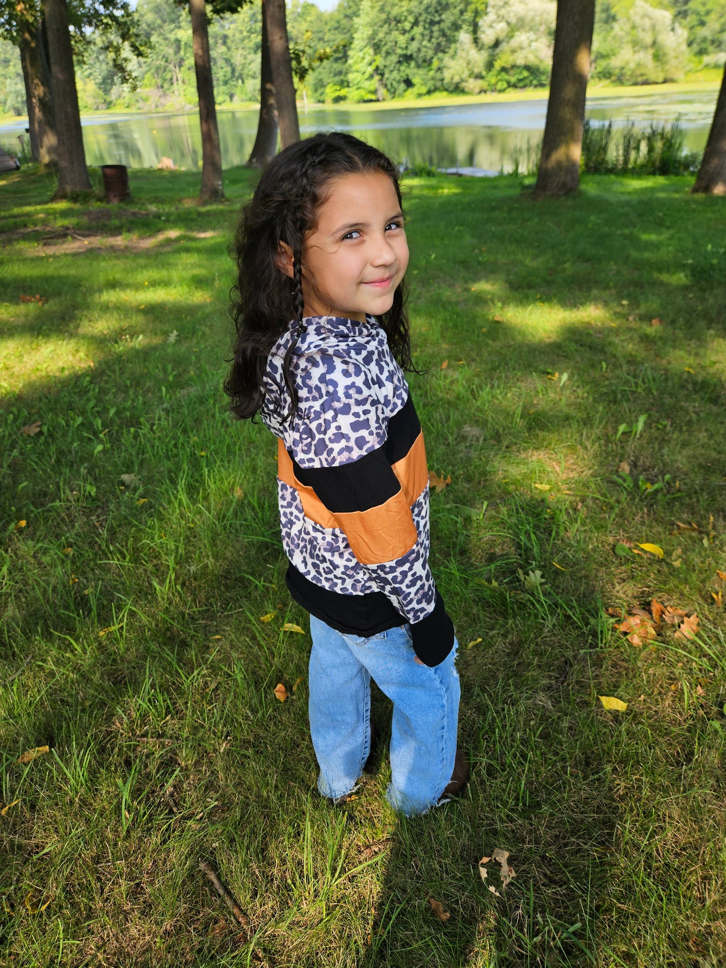 Kids Rust Black & Leopard Print Hoodie Shirt