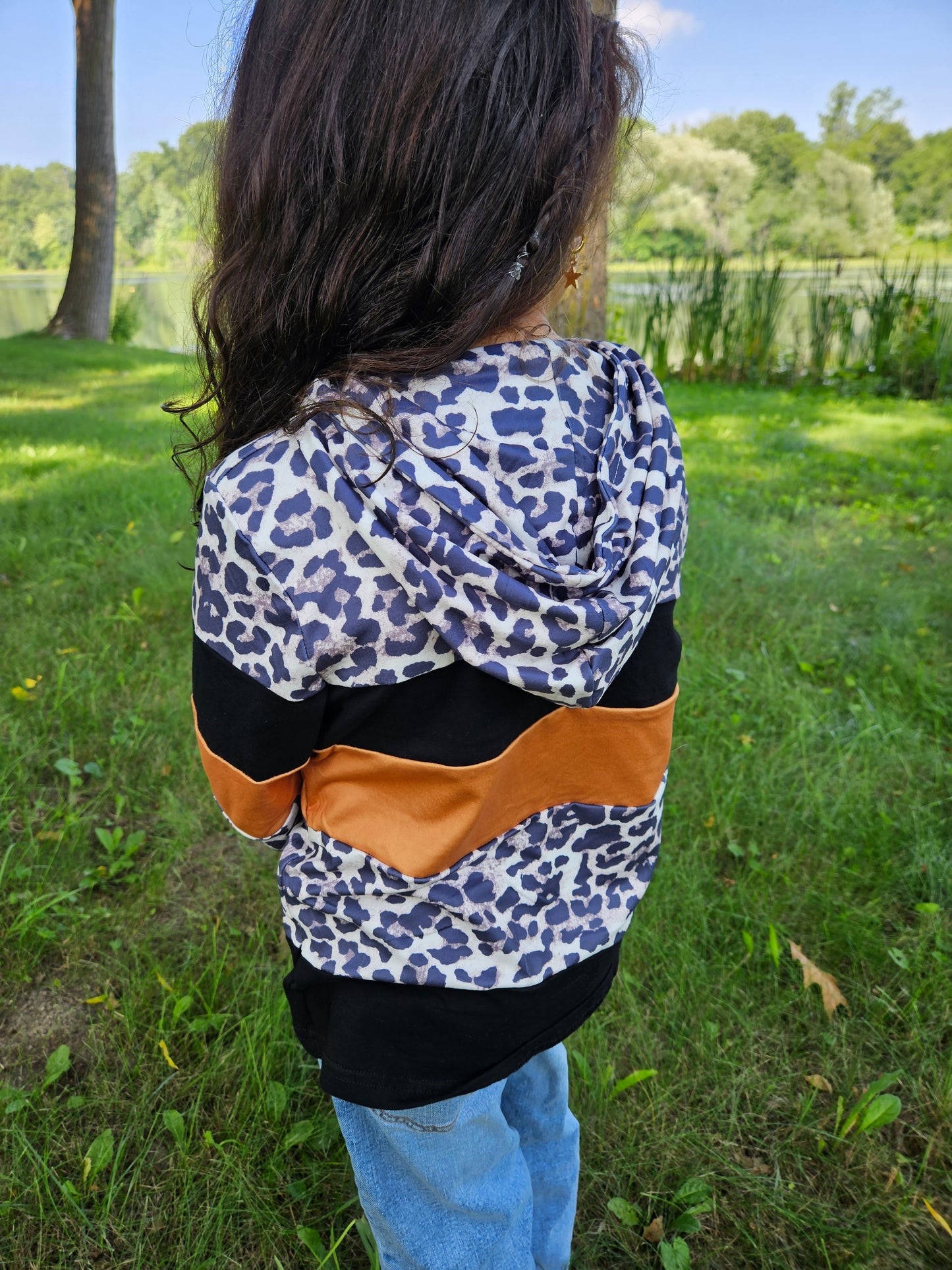 Kids Rust Black & Leopard Print Hoodie Shirt