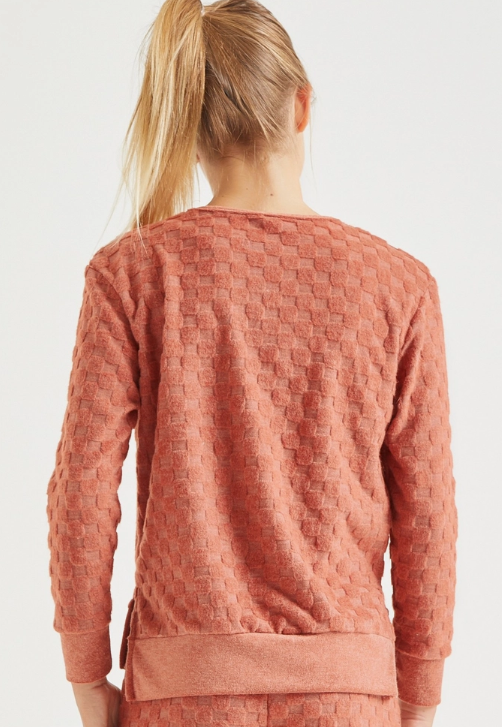 Rust Check Pattern Brushed Knit Sweater
