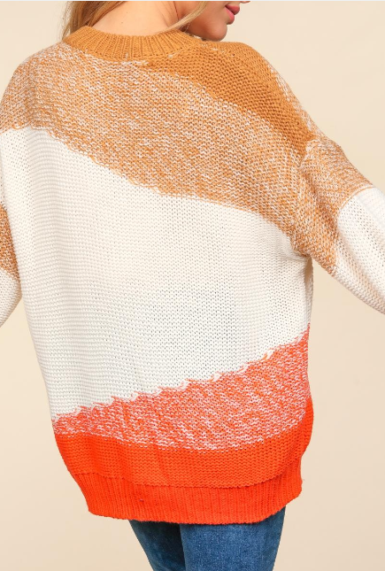 Orange, Gold, and White Knit Sweater