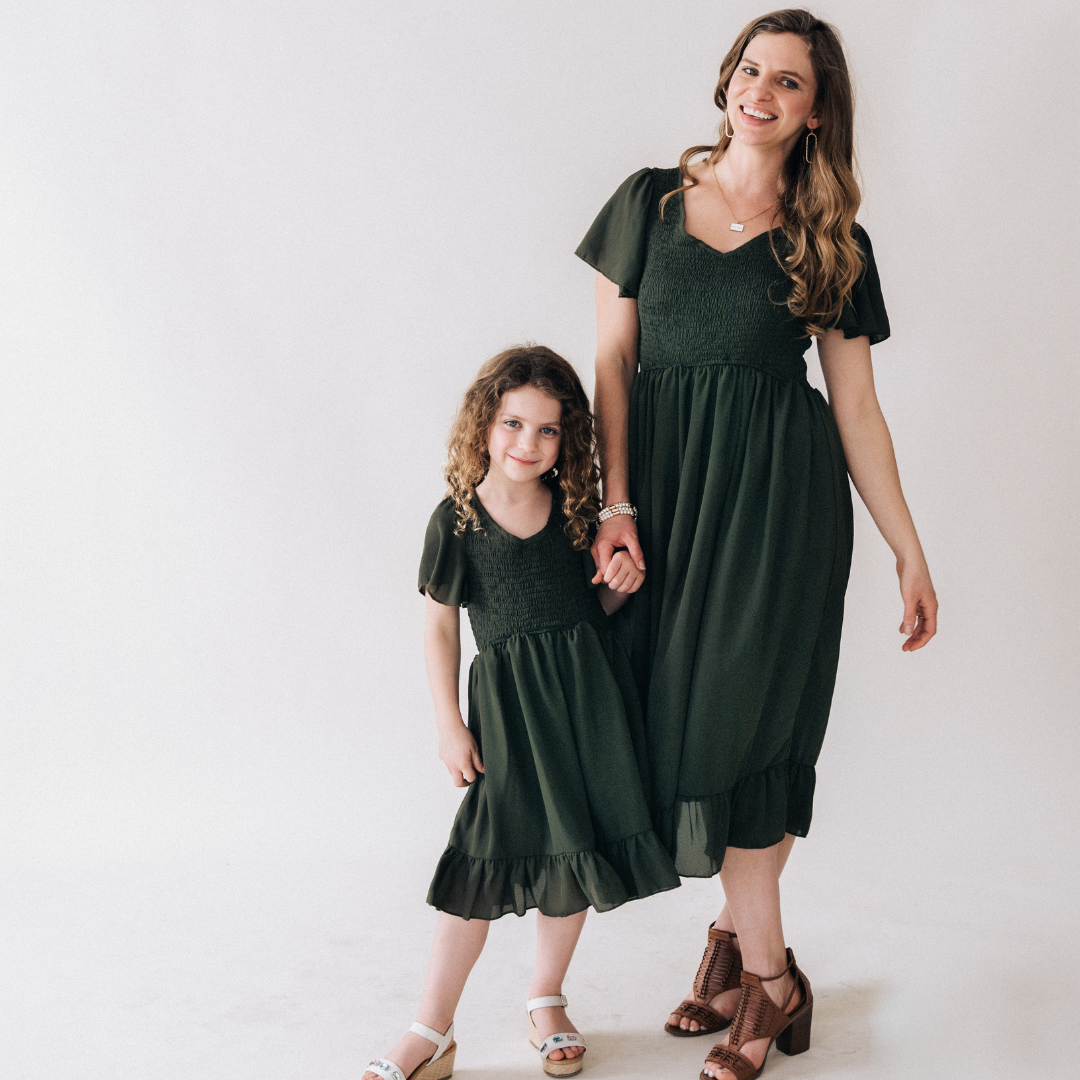 Dark Green Chiffon Dress - Women