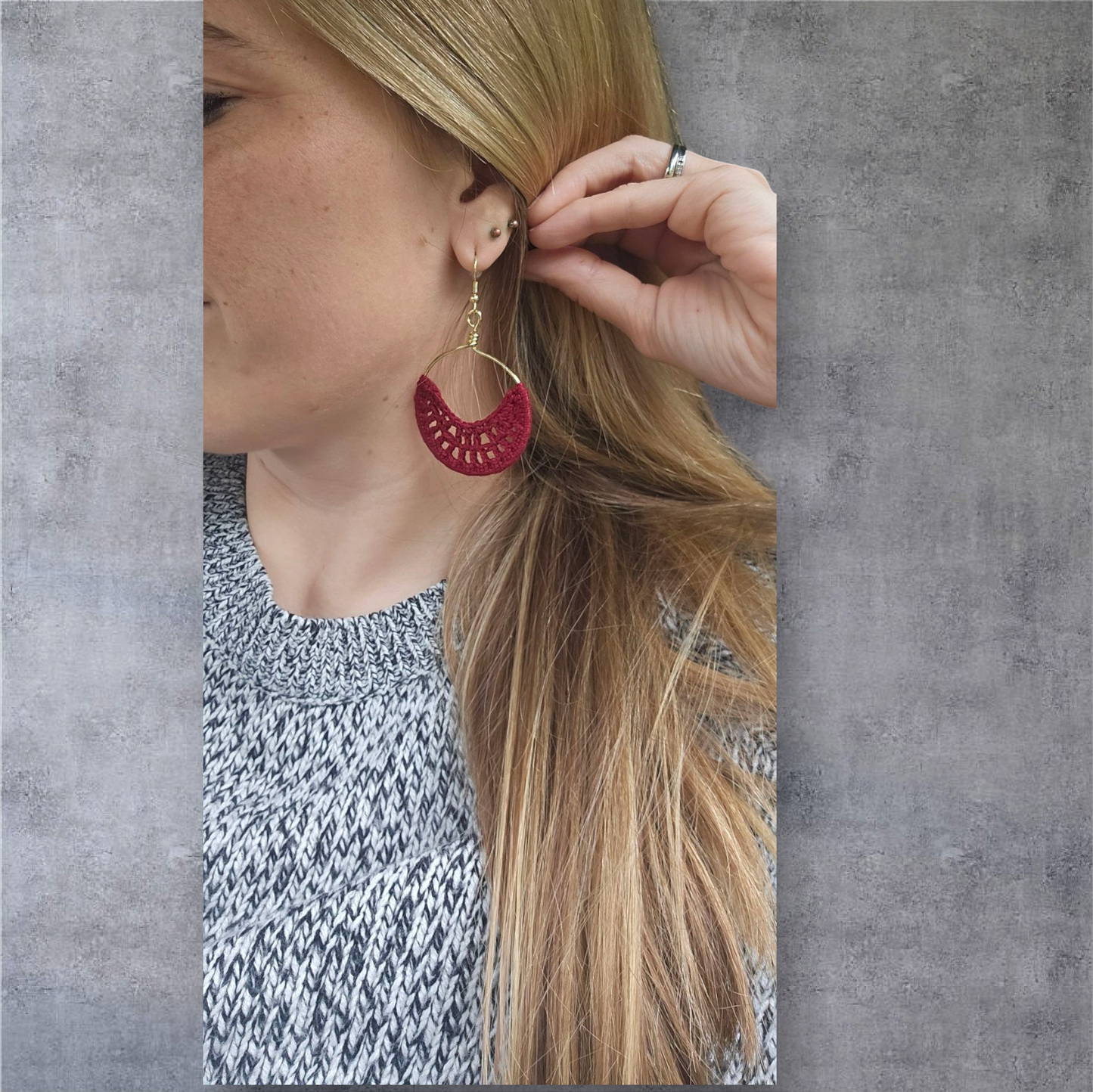 Gold & Burgundy Crochet Hoops