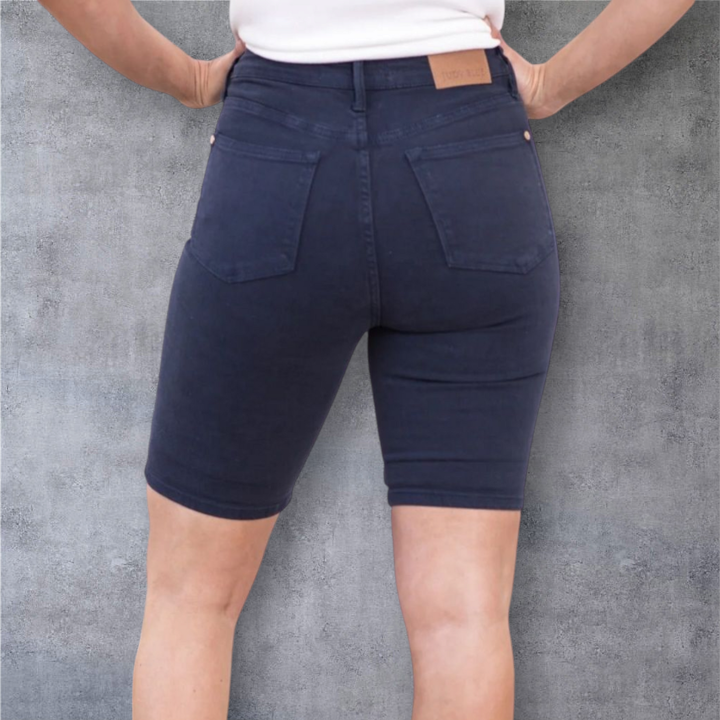 Judy Blue High-Waisted Navy Blue Stretch Denim Bermuda Shorts