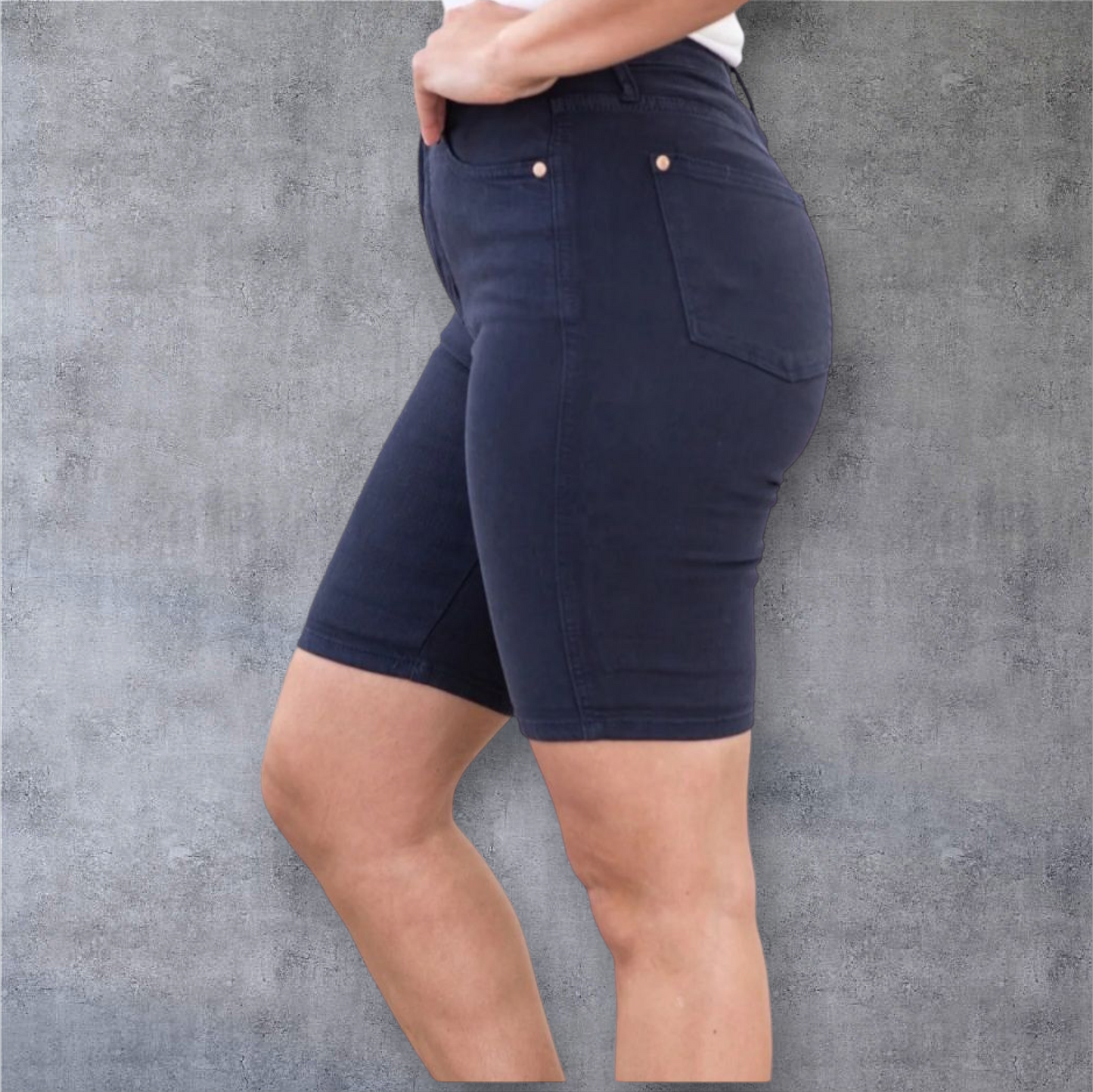 Judy Blue High-Waisted Navy Blue Stretch Denim Bermuda Shorts
