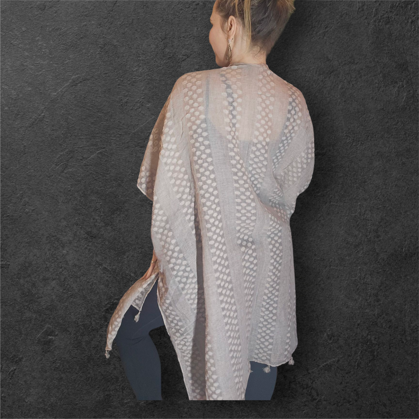 Pom Trimmed Jacquard Kimono