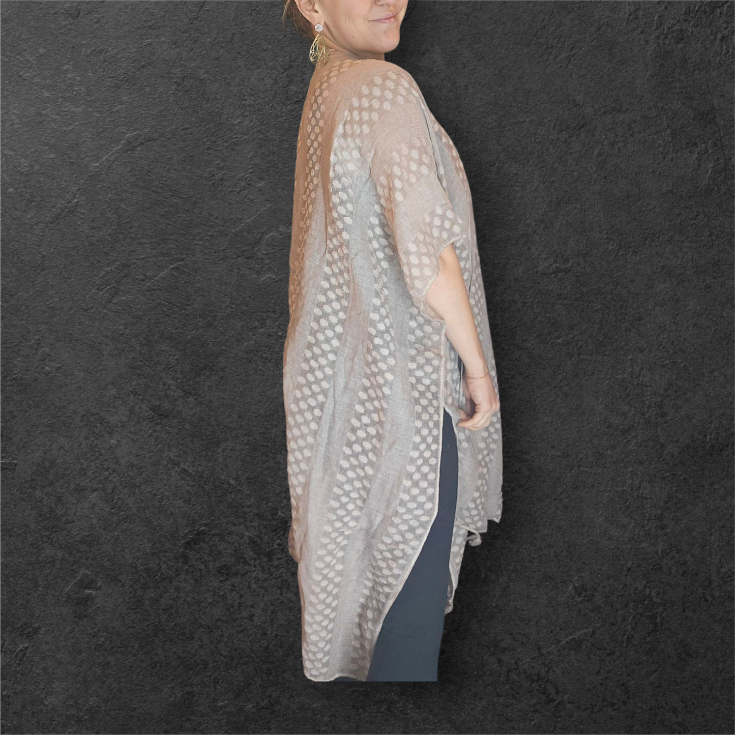 Pom Trimmed Jacquard Kimono