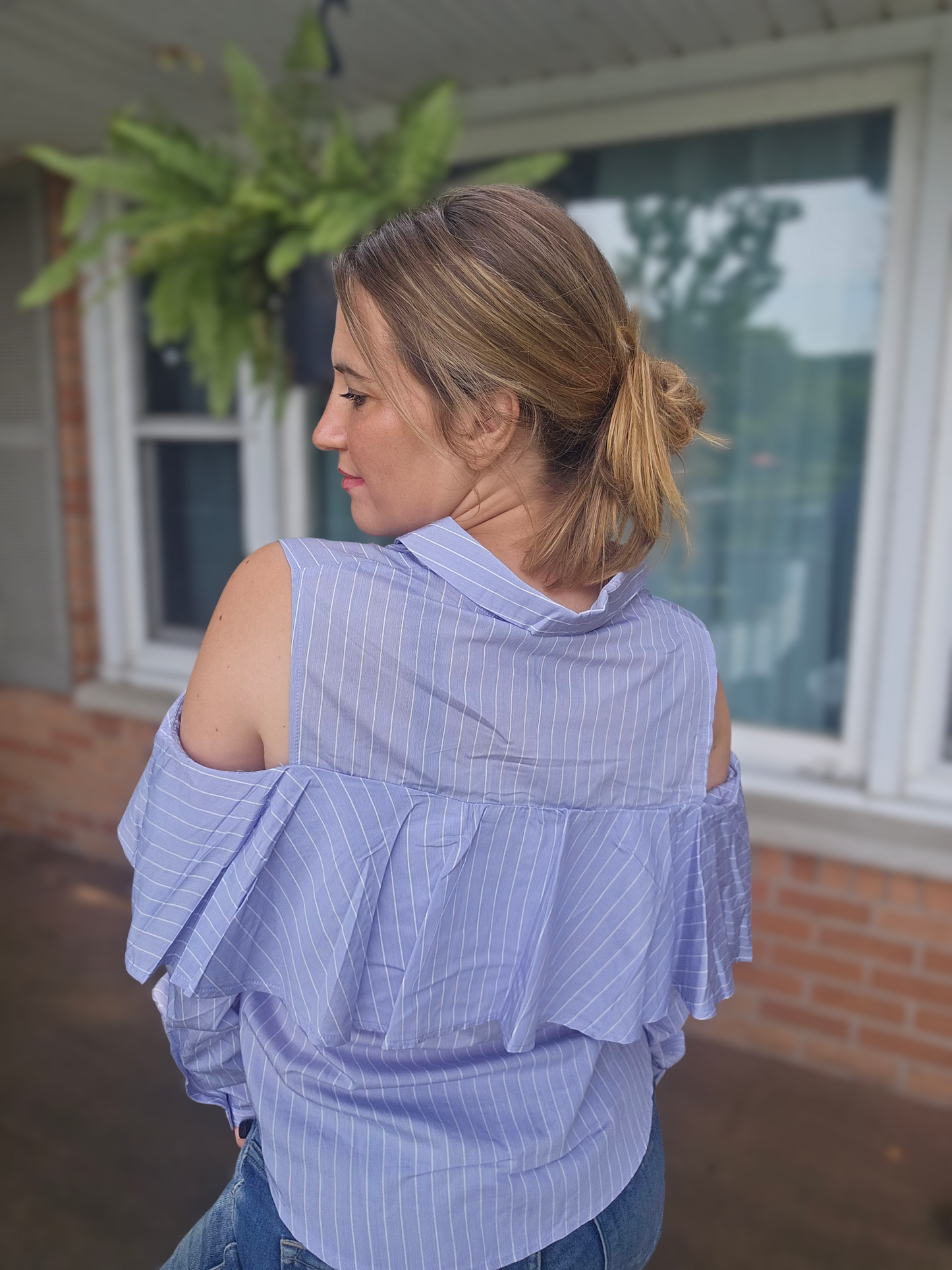 Cold-Shoulder Ruffle Blouse