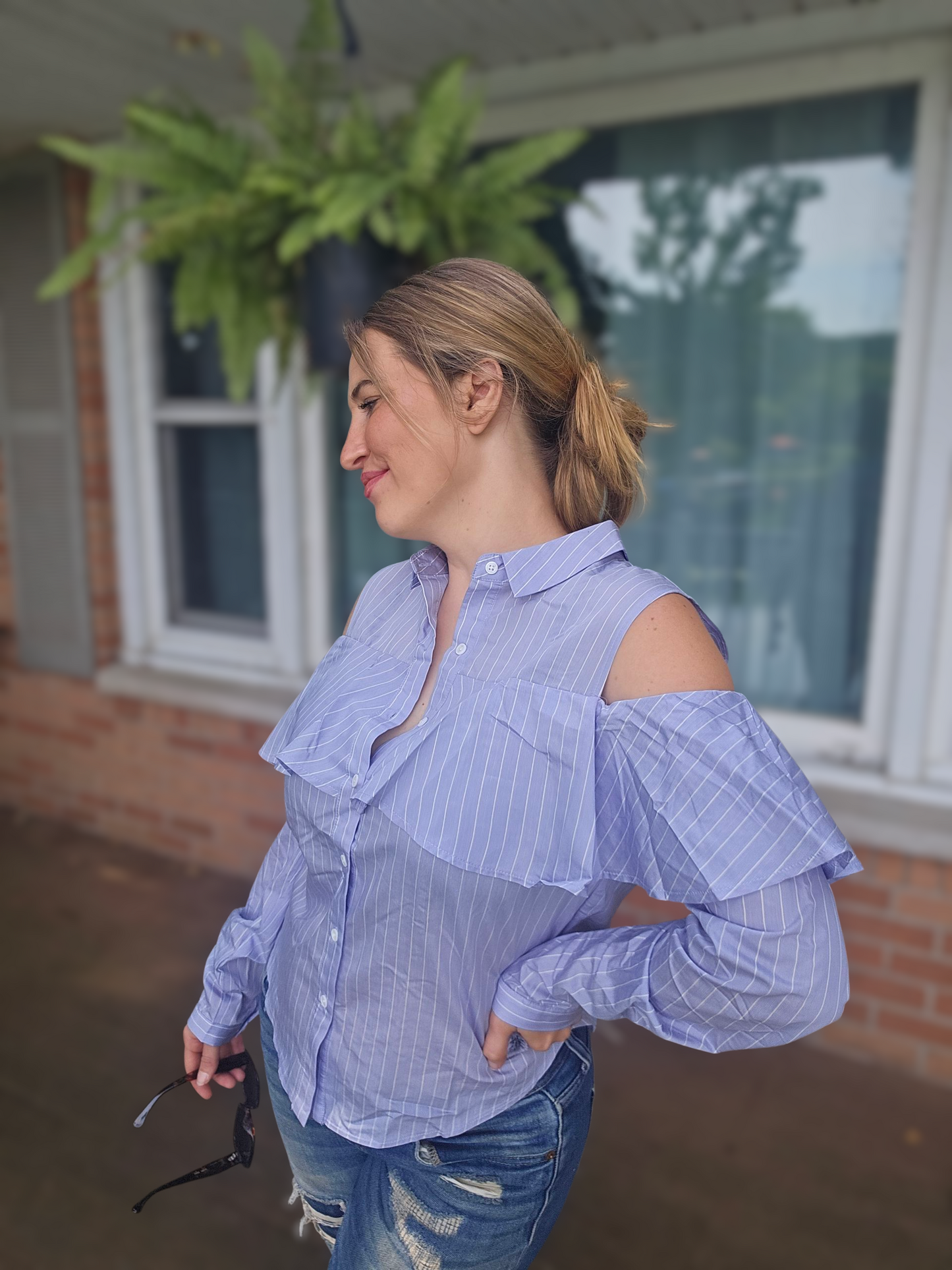 Cold-Shoulder Ruffle Blouse