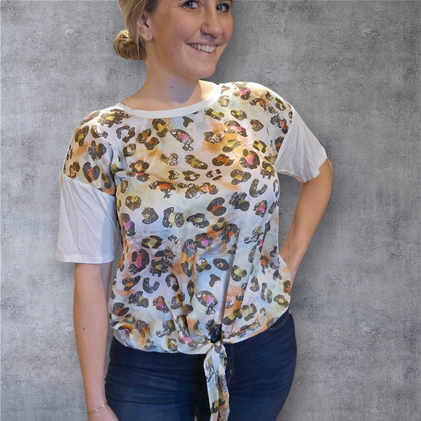 Women's Leopard Print Tie-Front T-Shirt