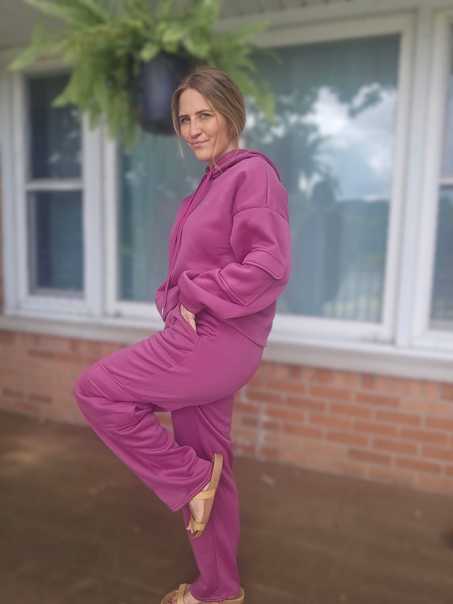 Fuchsia Fleece-Lined Tracksuit for Women