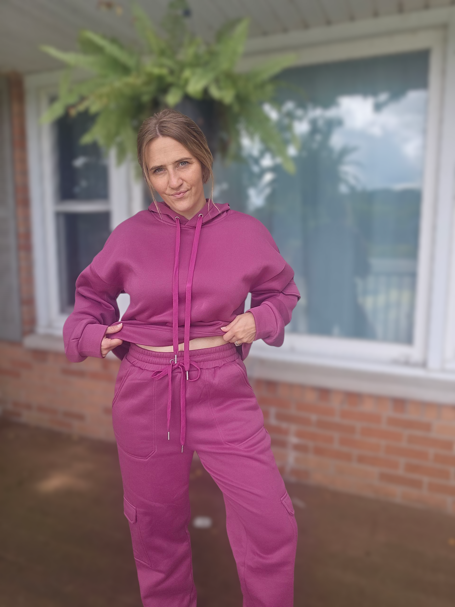 Fuchsia Fleece-Lined Tracksuit for Women