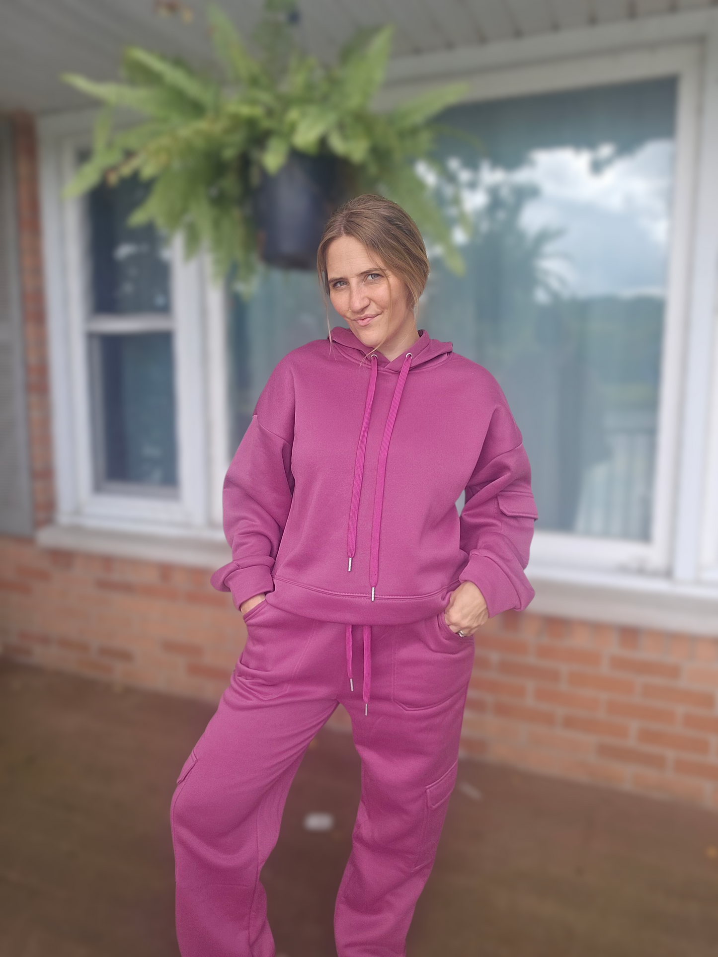 Fuchsia Fleece-Lined Tracksuit for Women