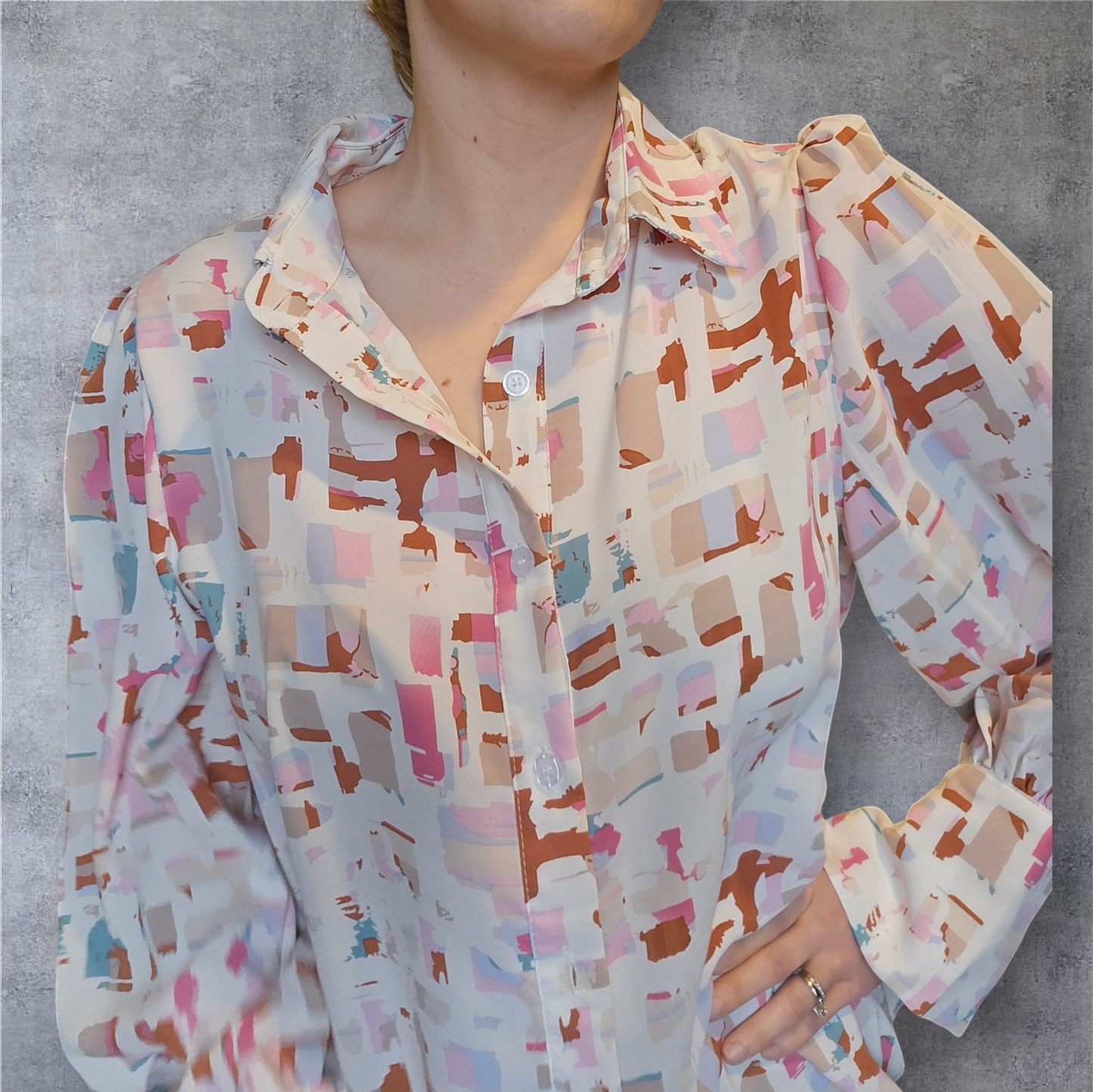 Abstract Print Button-Up Blouse