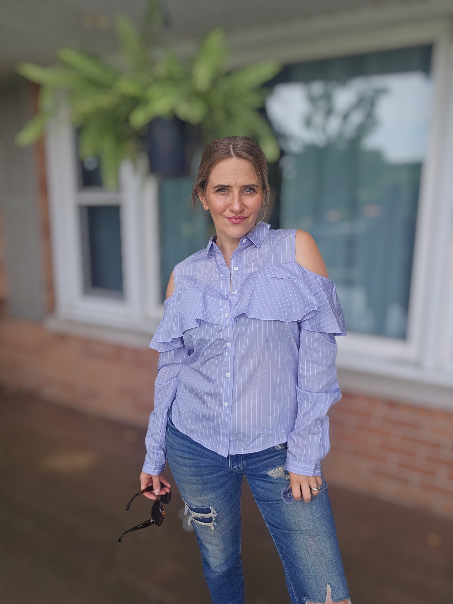Cold-Shoulder Ruffle Blouse