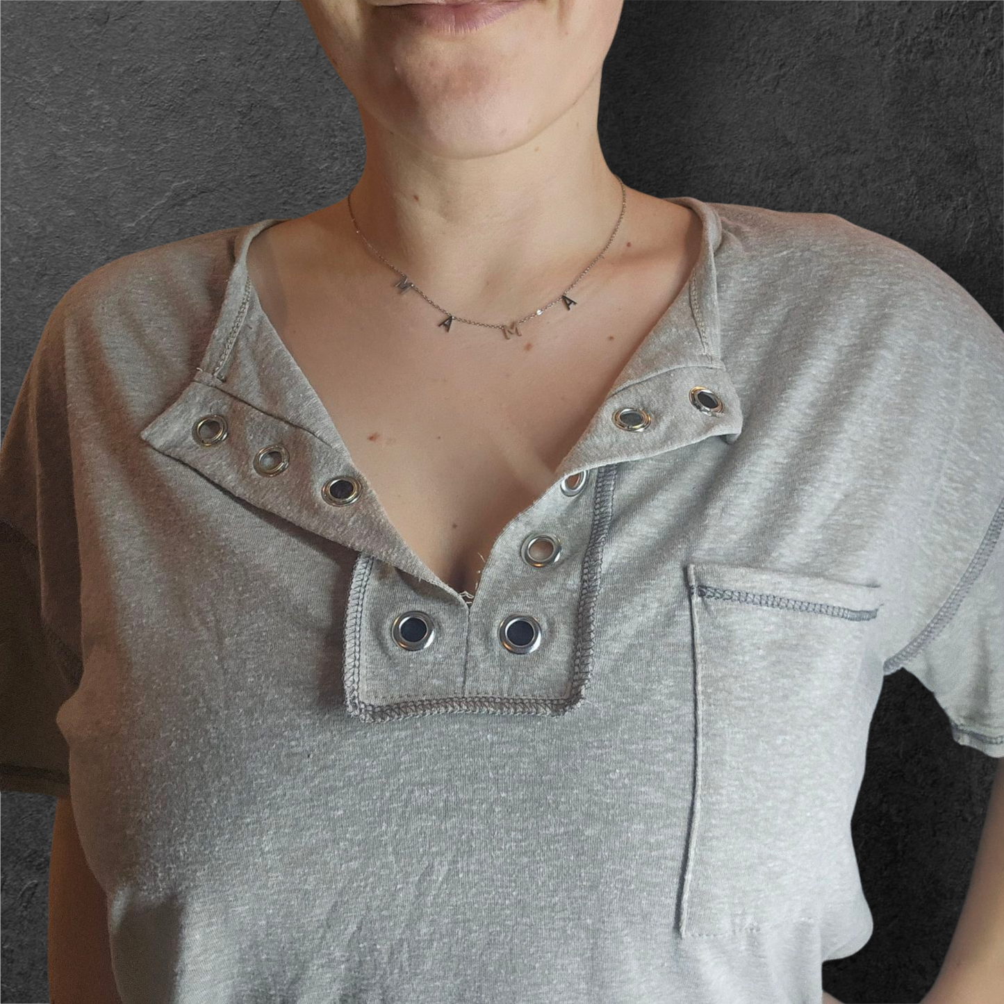 Gray Short Sleeve Top with Silver Accent