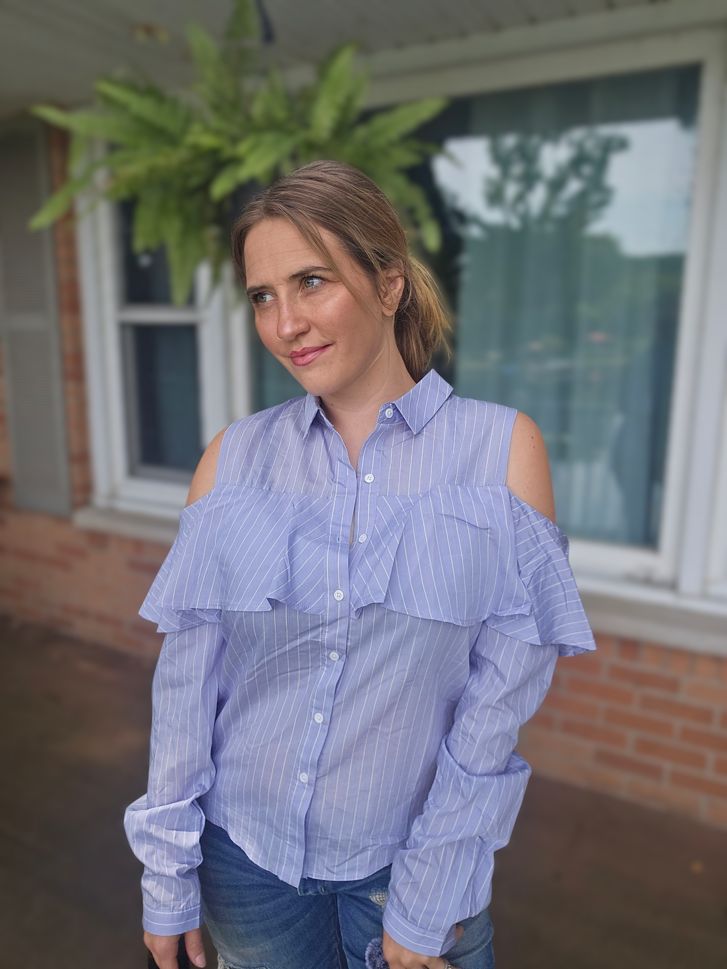 Cold-Shoulder Ruffle Blouse