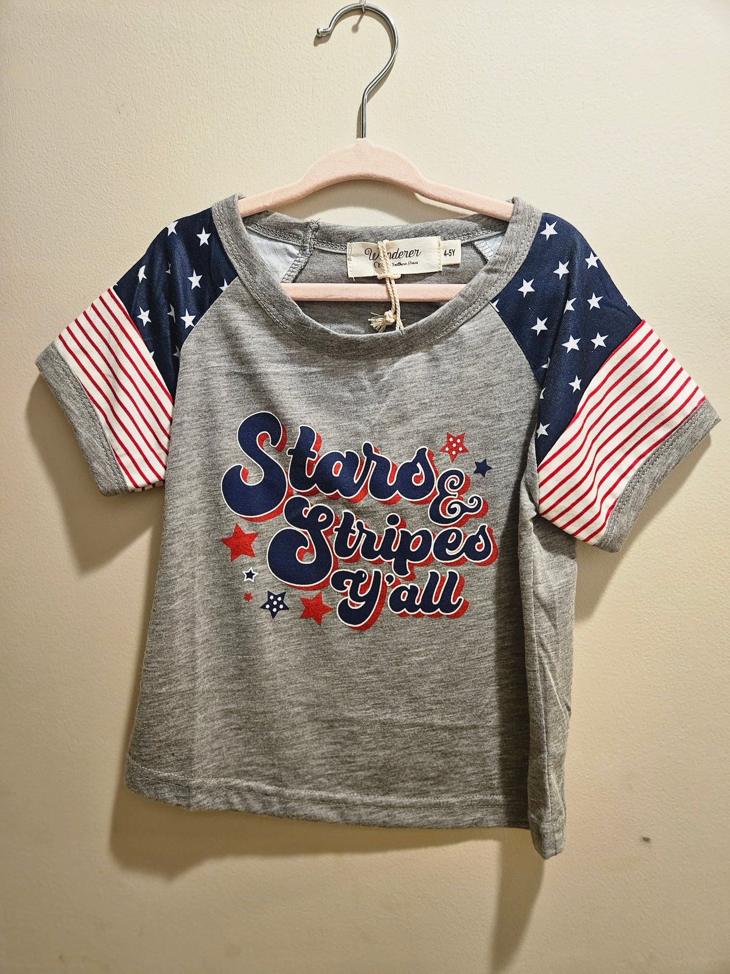 Girls Grey and Stars and Stripes Graphic Tee
