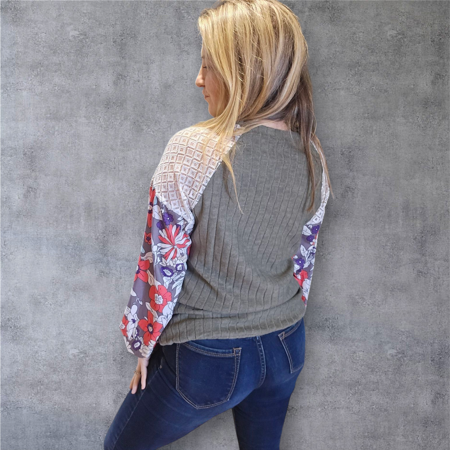 Olive Green and Floral Top