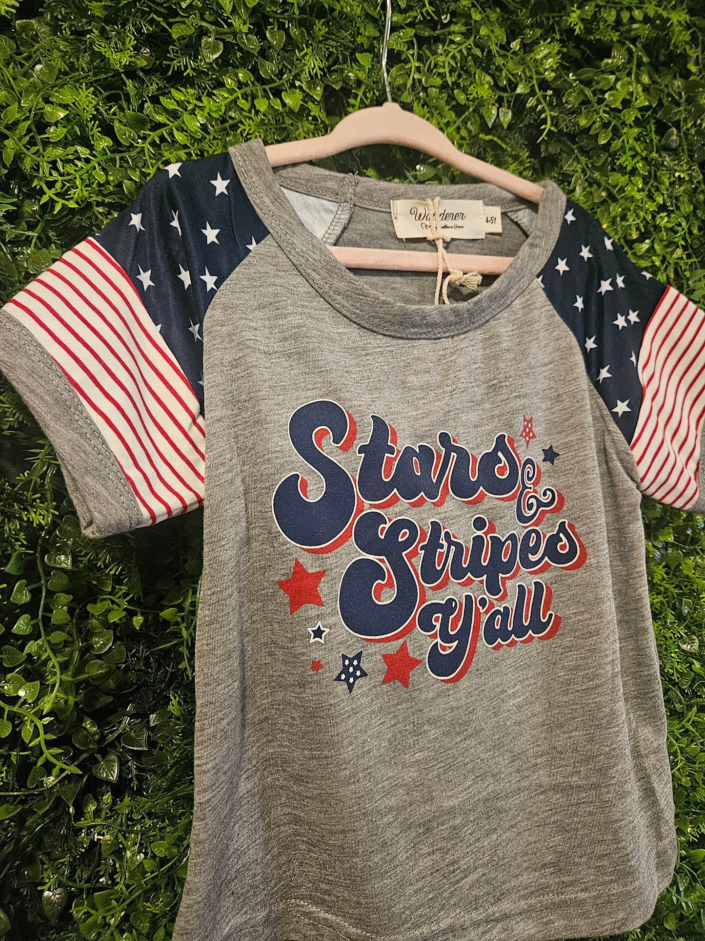 Girls Grey and Stars and Stripes Graphic Tee