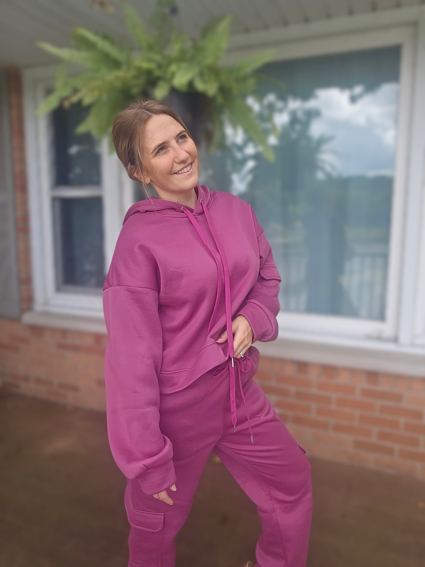Fuchsia Fleece-Lined Tracksuit for Women