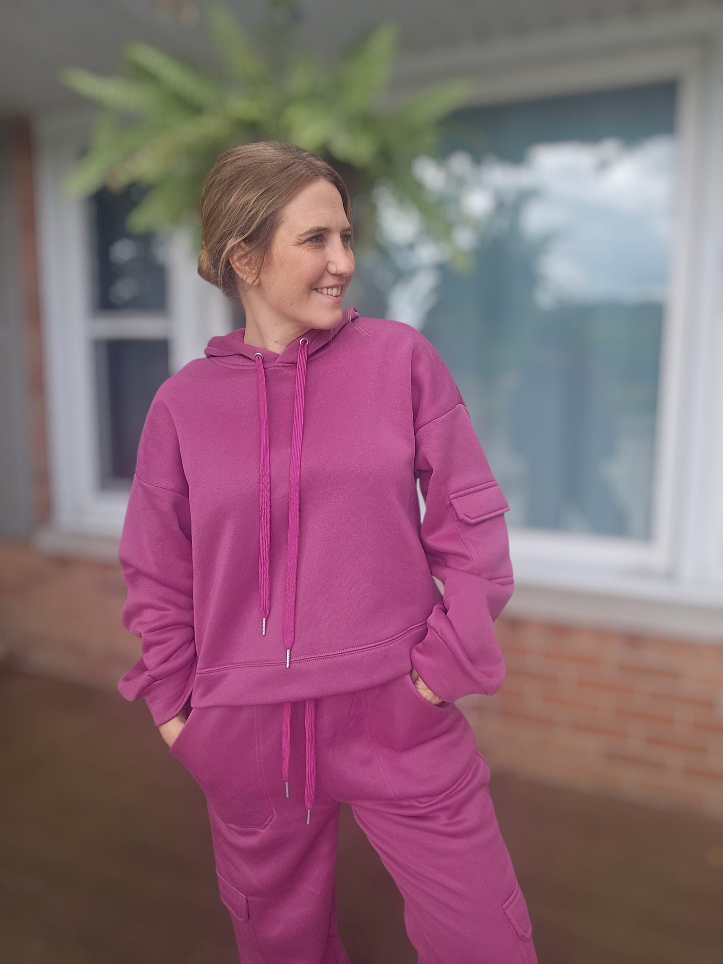 Fuchsia Fleece-Lined Tracksuit for Women