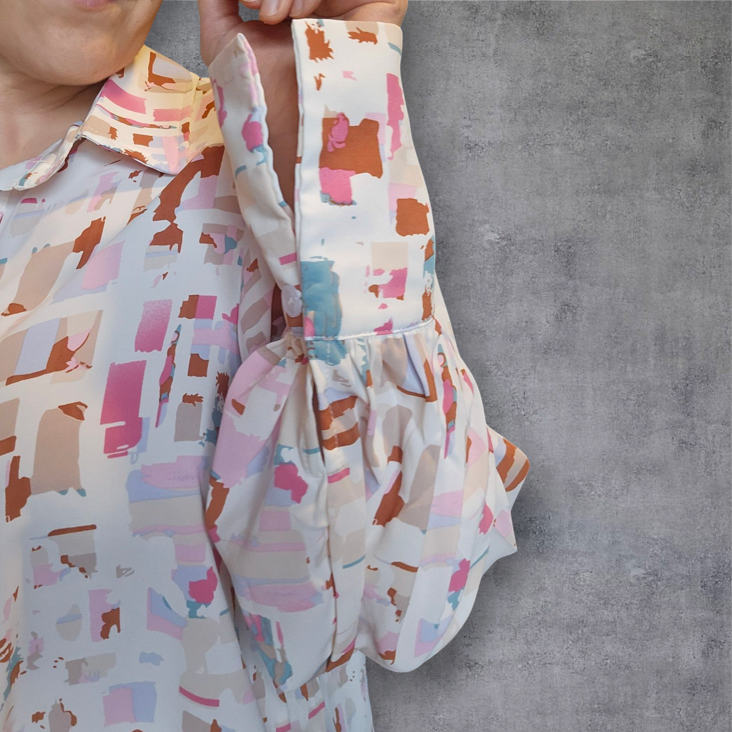 Abstract Print Button-Up Blouse