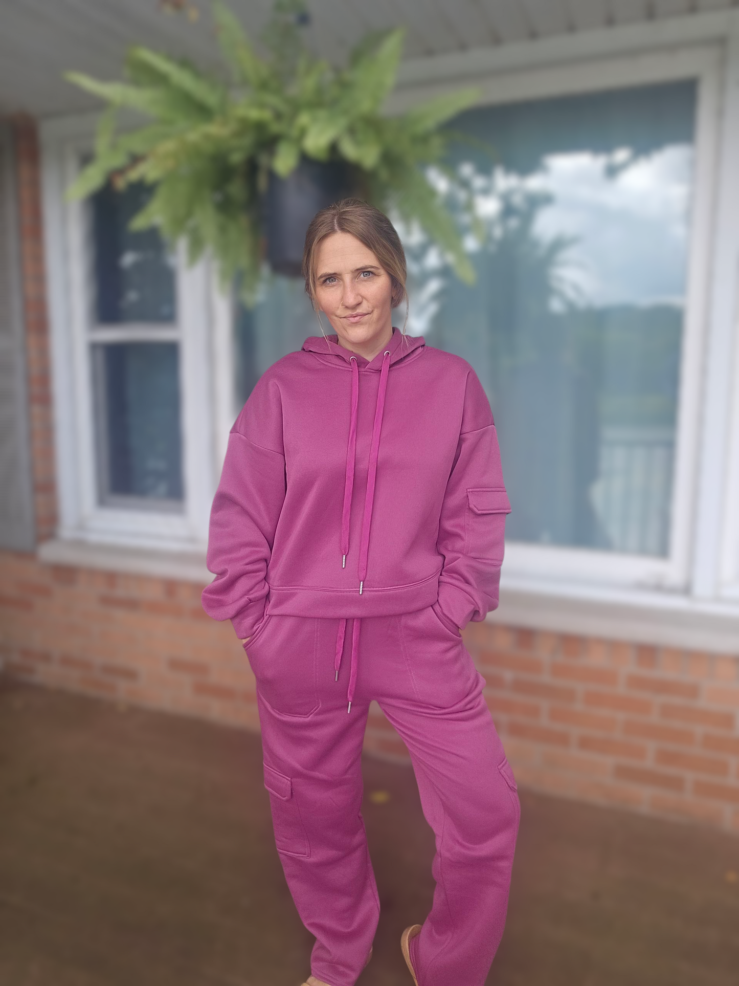 Fuchsia Fleece-Lined Tracksuit for Women