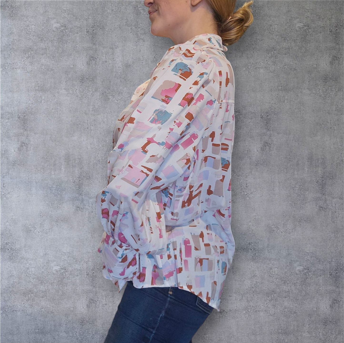 Abstract Print Button-Up Blouse
