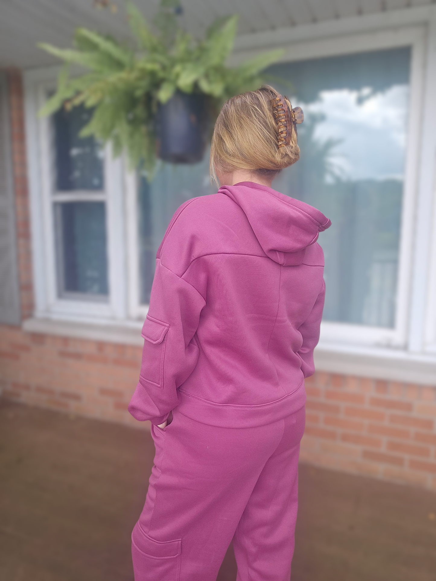 Fuchsia Fleece-Lined Tracksuit for Women