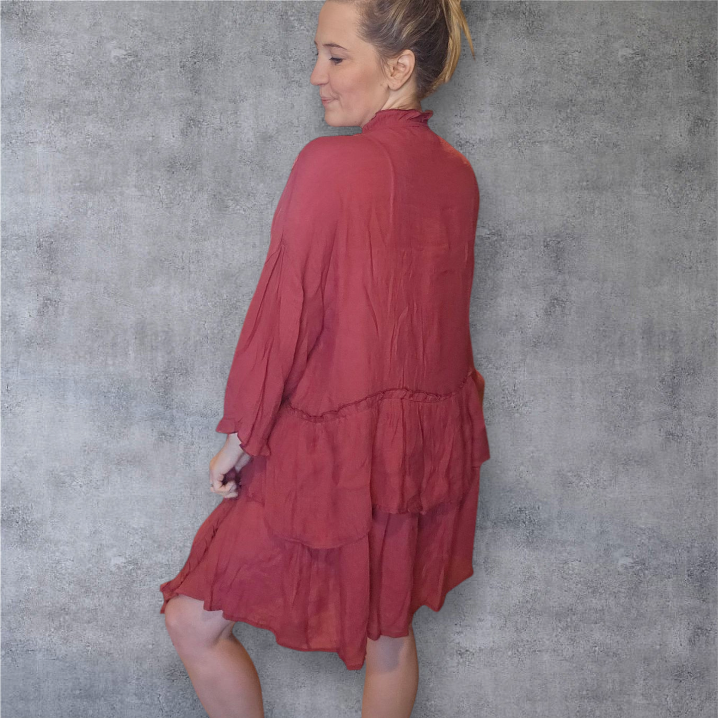 Easel Women's Boho Ruffle Cardigan – Rust Red