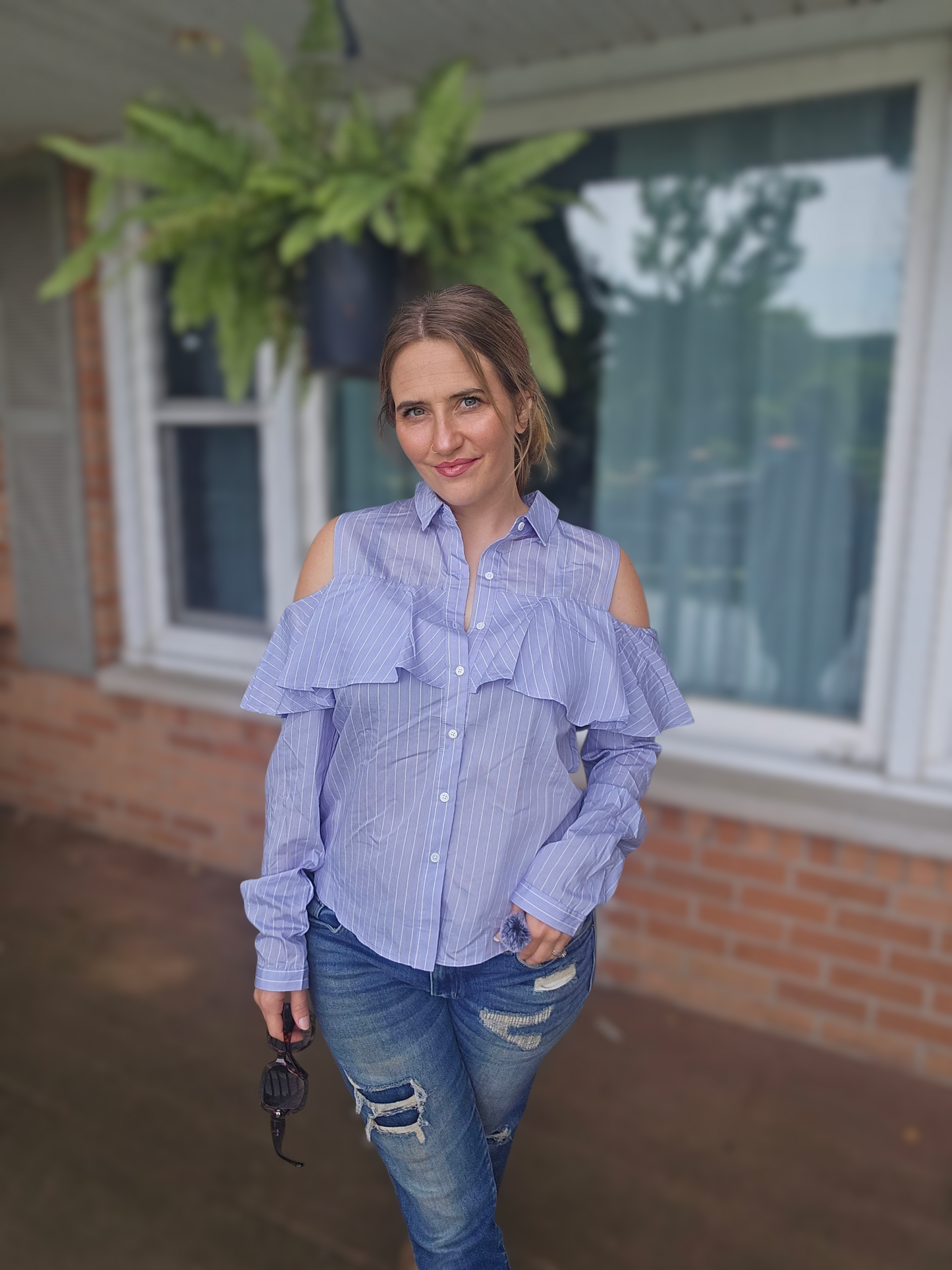 Cold-Shoulder Ruffle Blouse