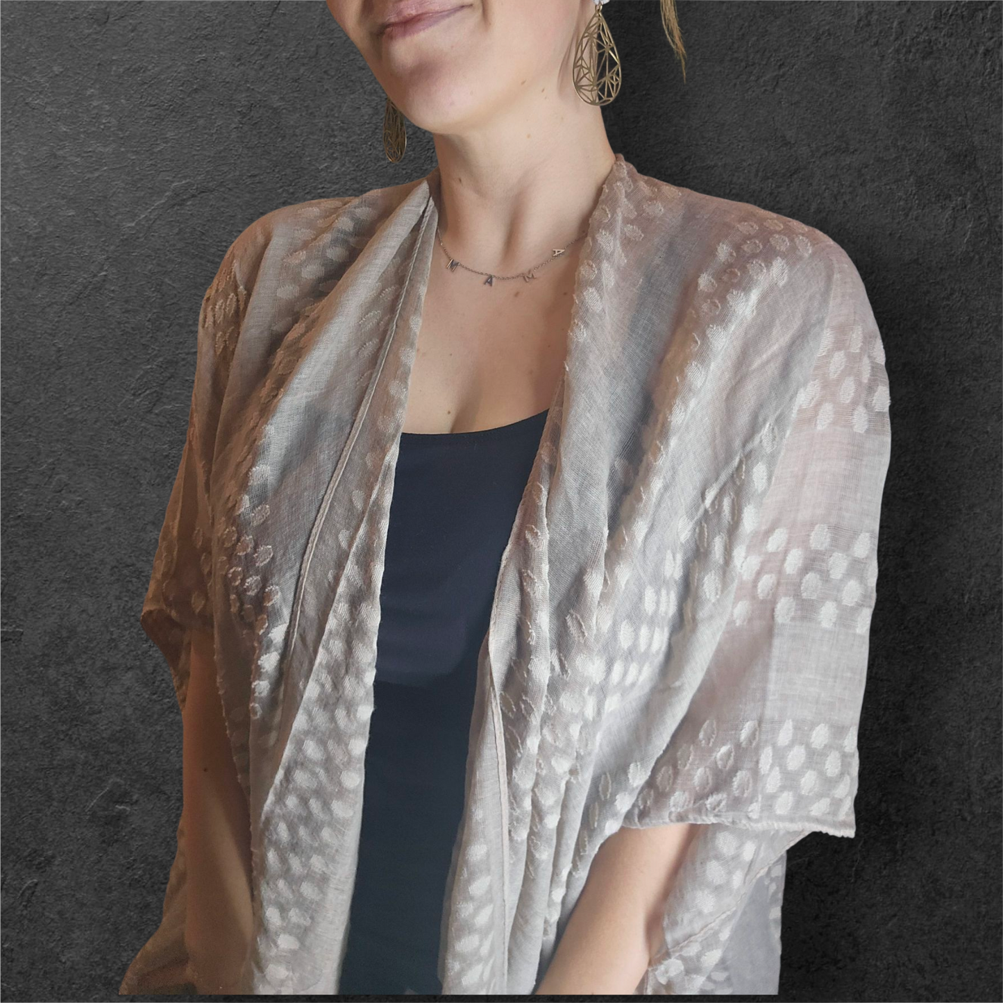 Pom Trimmed Jacquard Kimono