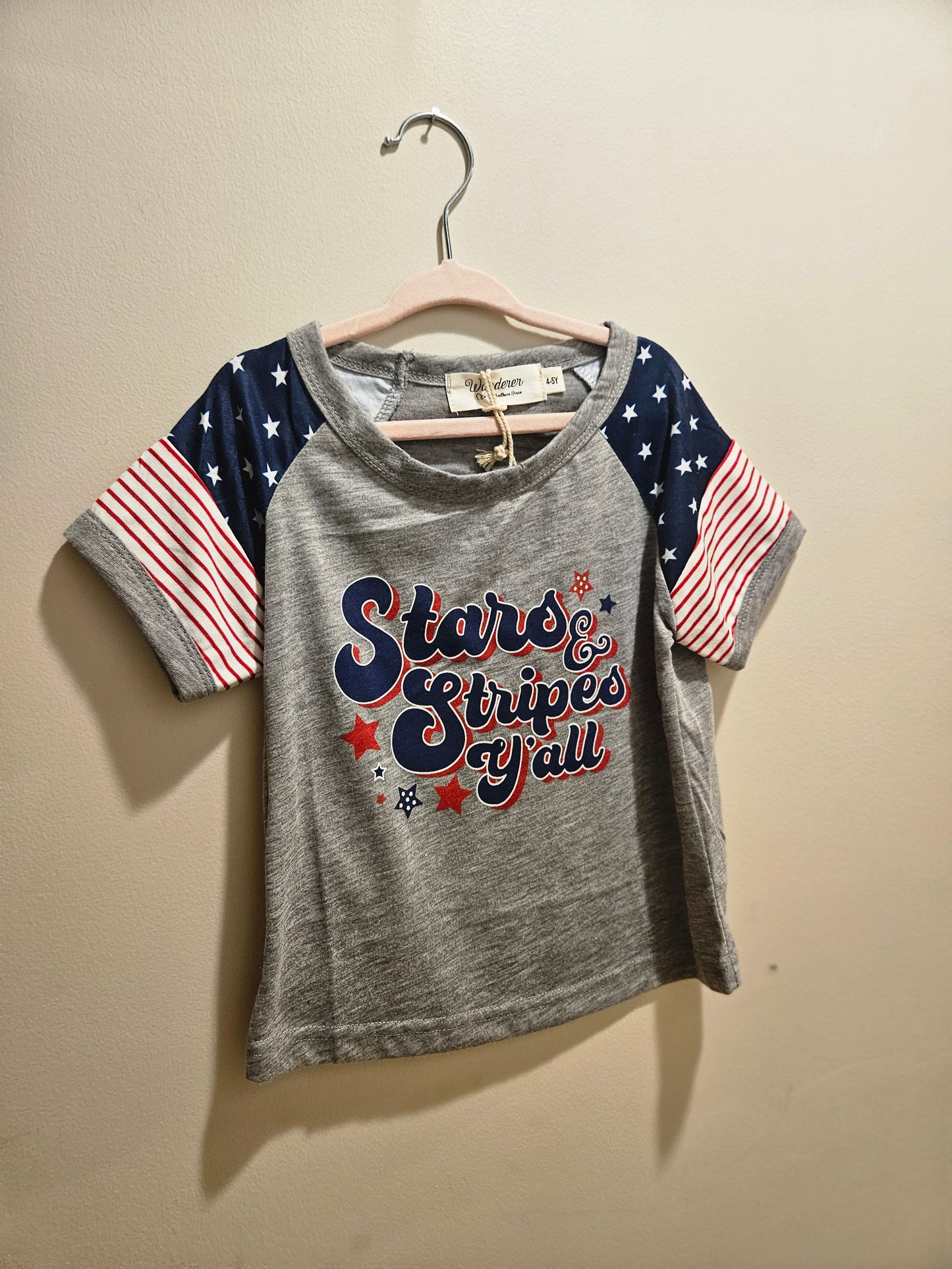 Girls Grey and Stars and Stripes Graphic Tee