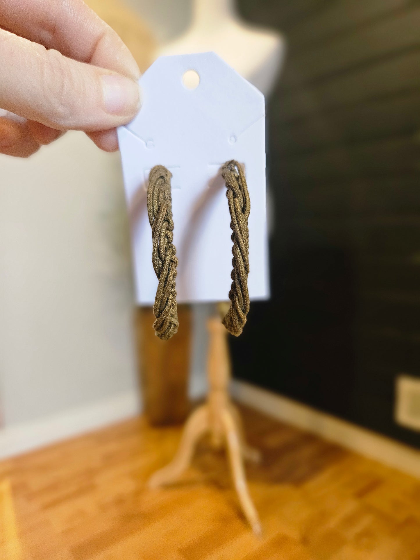 Olive Woven Hoop Earrings
