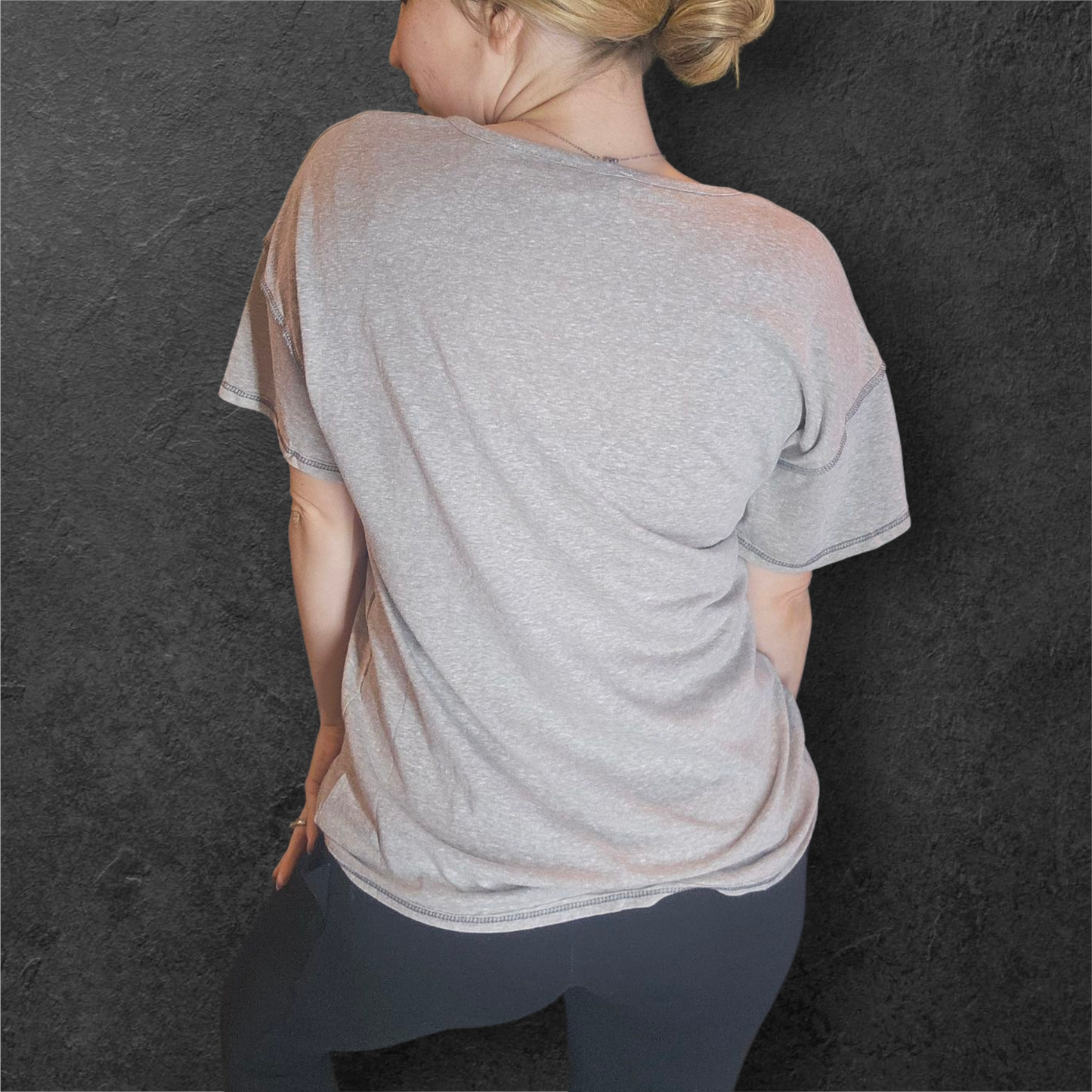 Gray Short Sleeve Top with Silver Accent