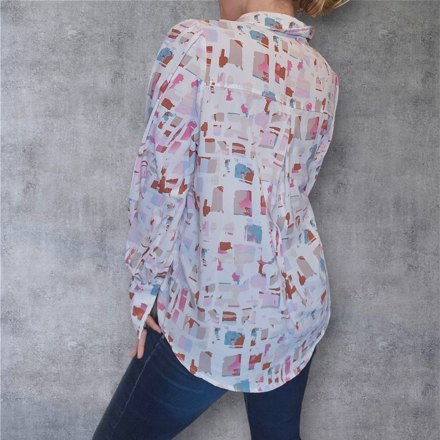 Abstract Print Button-Up Blouse