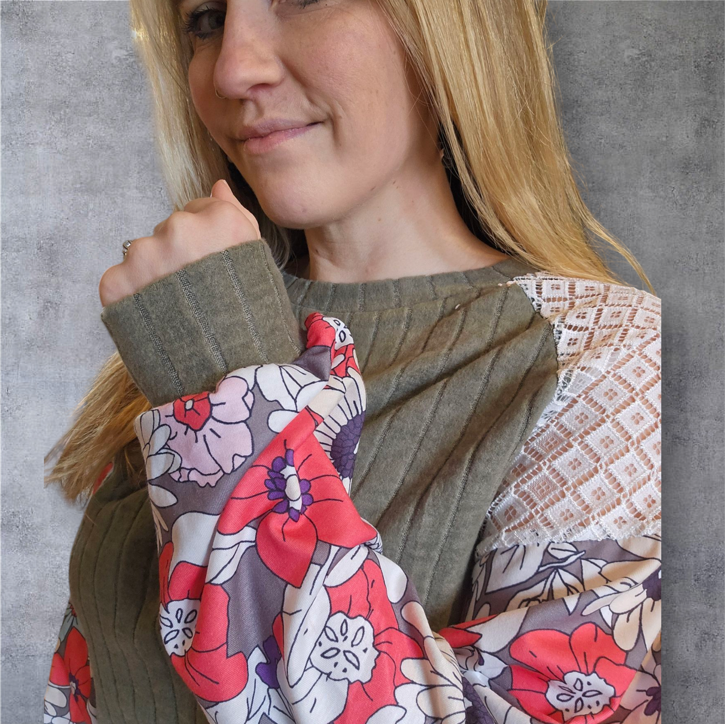 Olive Green and Floral Top