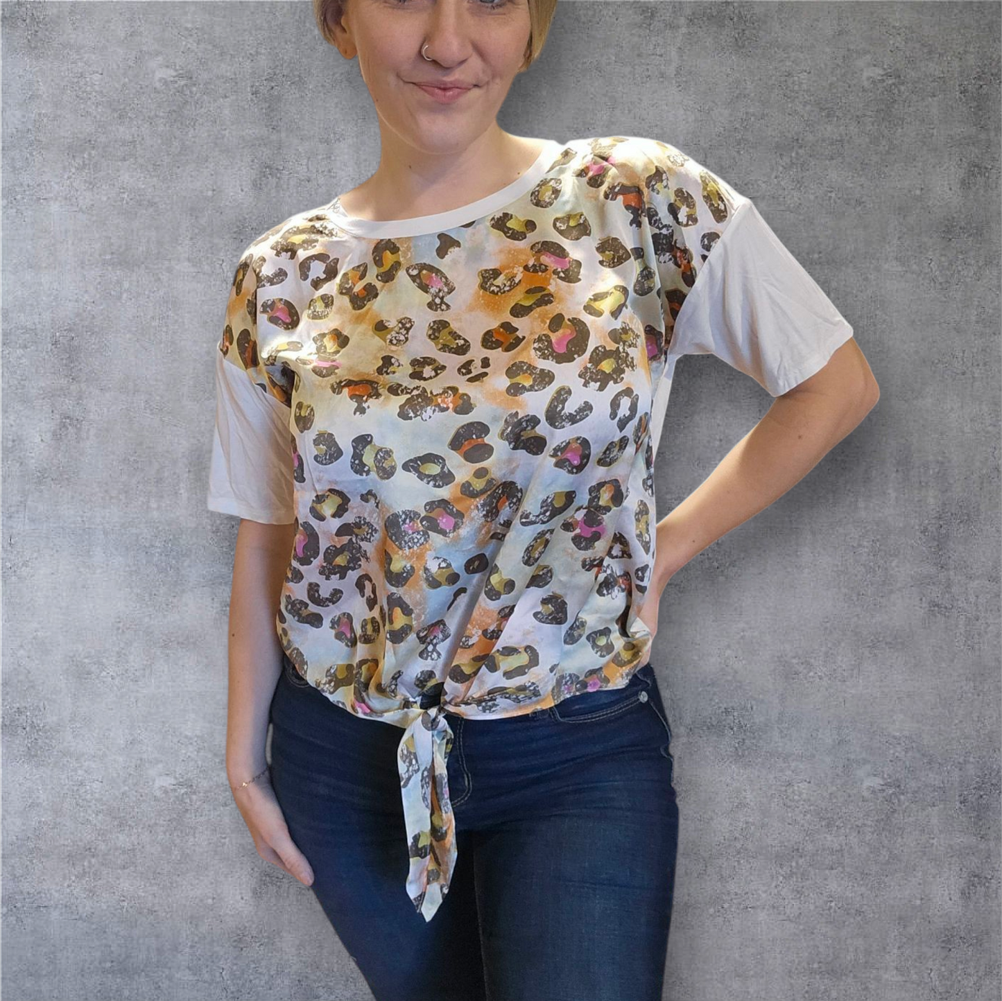 Women's Leopard Print Tie-Front T-Shirt