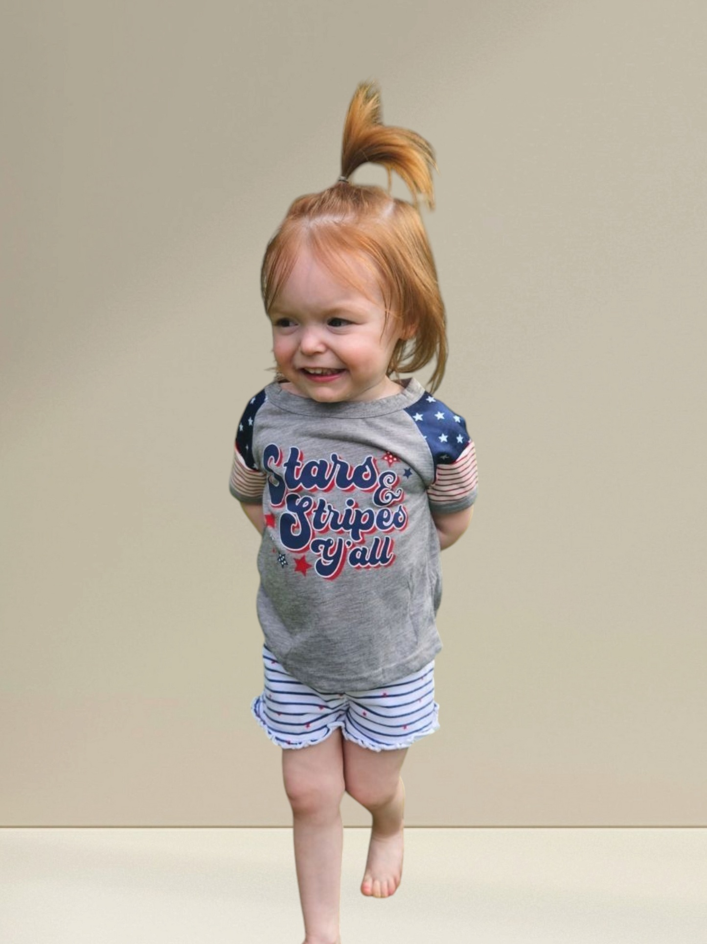 Girls Grey and Stars and Stripes Graphic Tee
