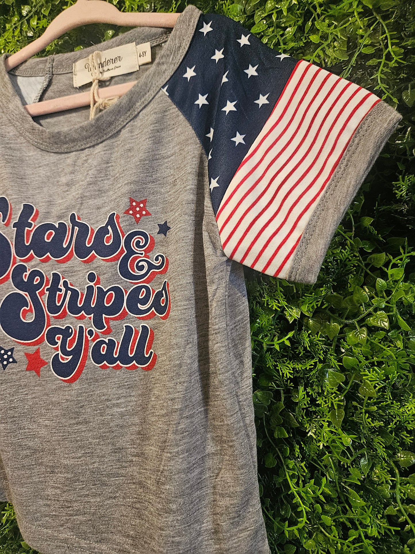 Girls Grey and Stars and Stripes Graphic Tee
