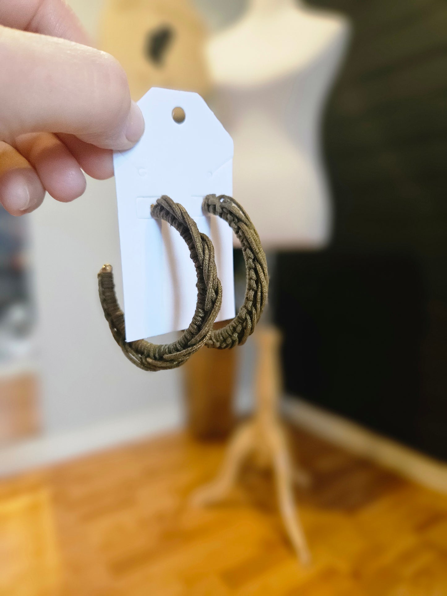 Olive Woven Hoop Earrings