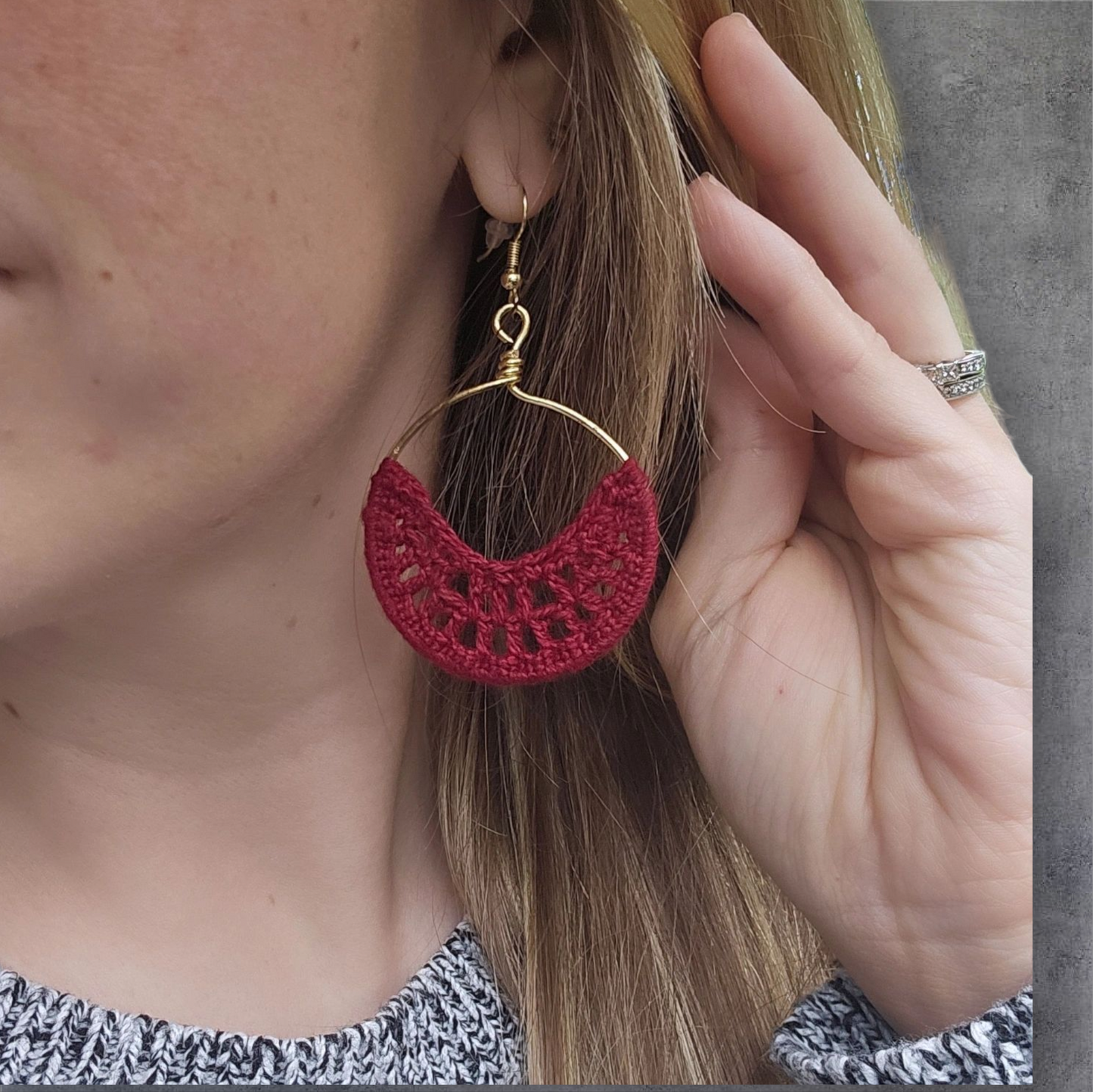 Gold & Burgundy Crochet Hoops