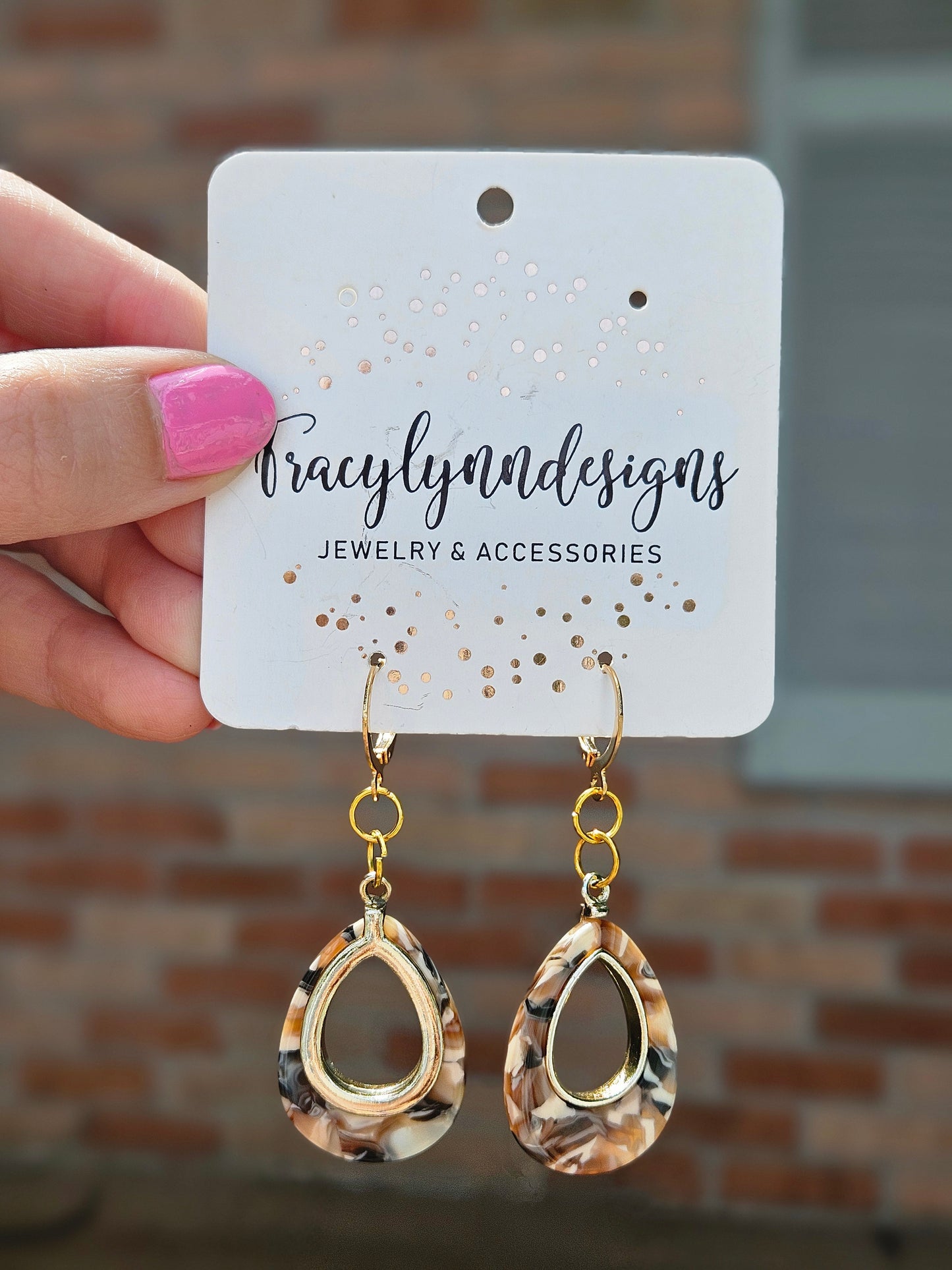 Marble Teardrop Earrings – Gold Hook, Lightweight Resin Jewelry
