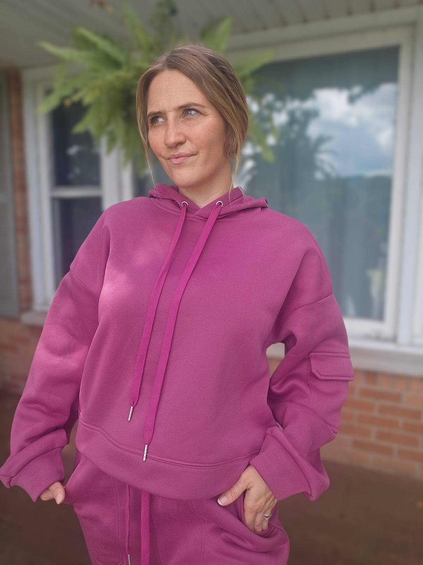 Fuchsia Fleece-Lined Tracksuit for Women