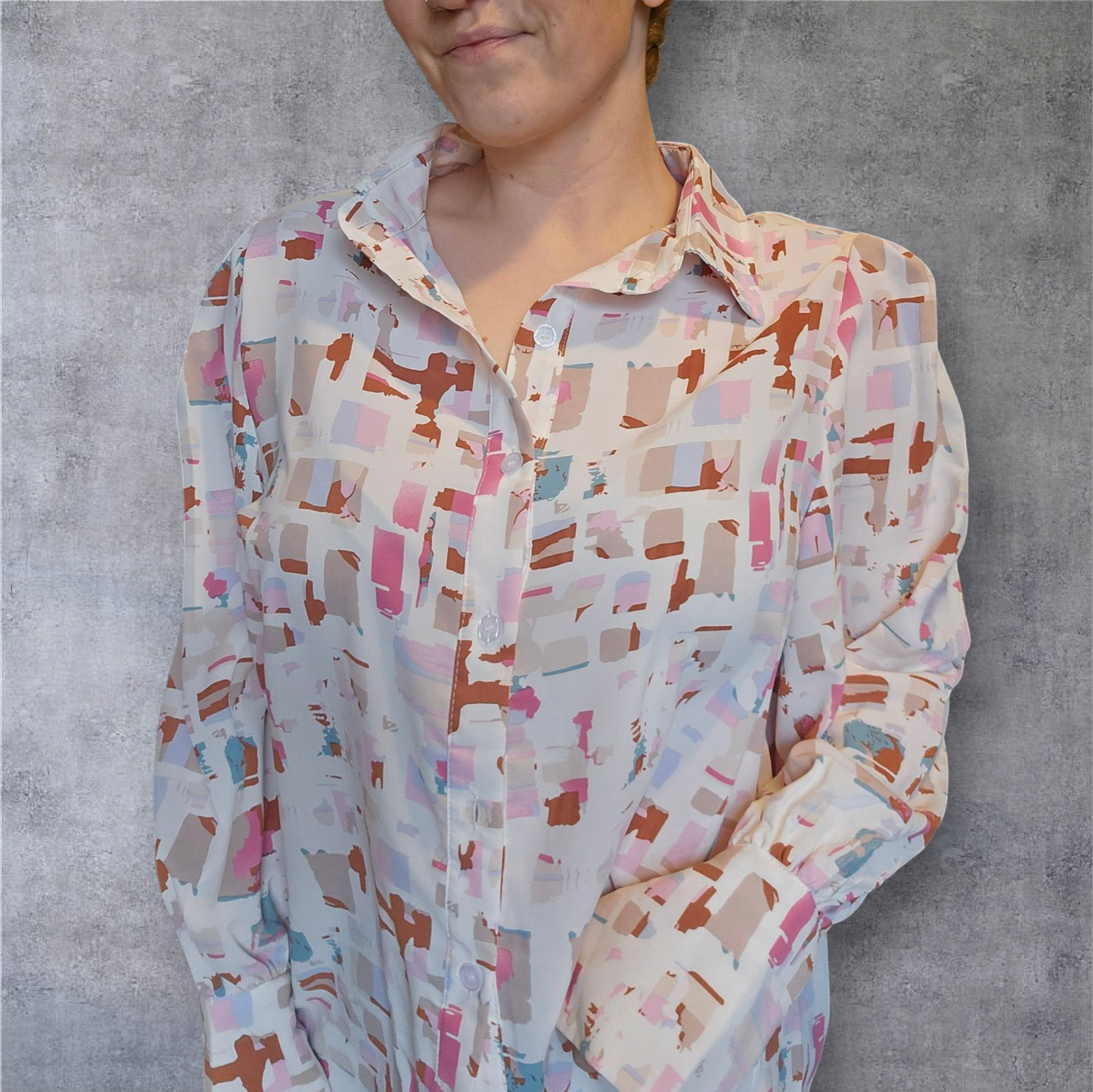 Abstract Print Button-Up Blouse