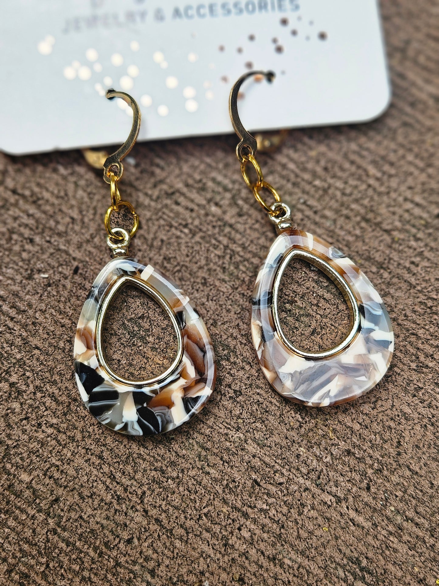 Marble Teardrop Earrings – Gold Hook, Lightweight Resin Jewelry