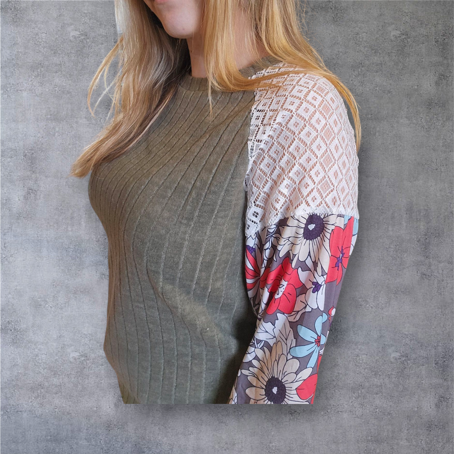 Olive Green and Floral Top