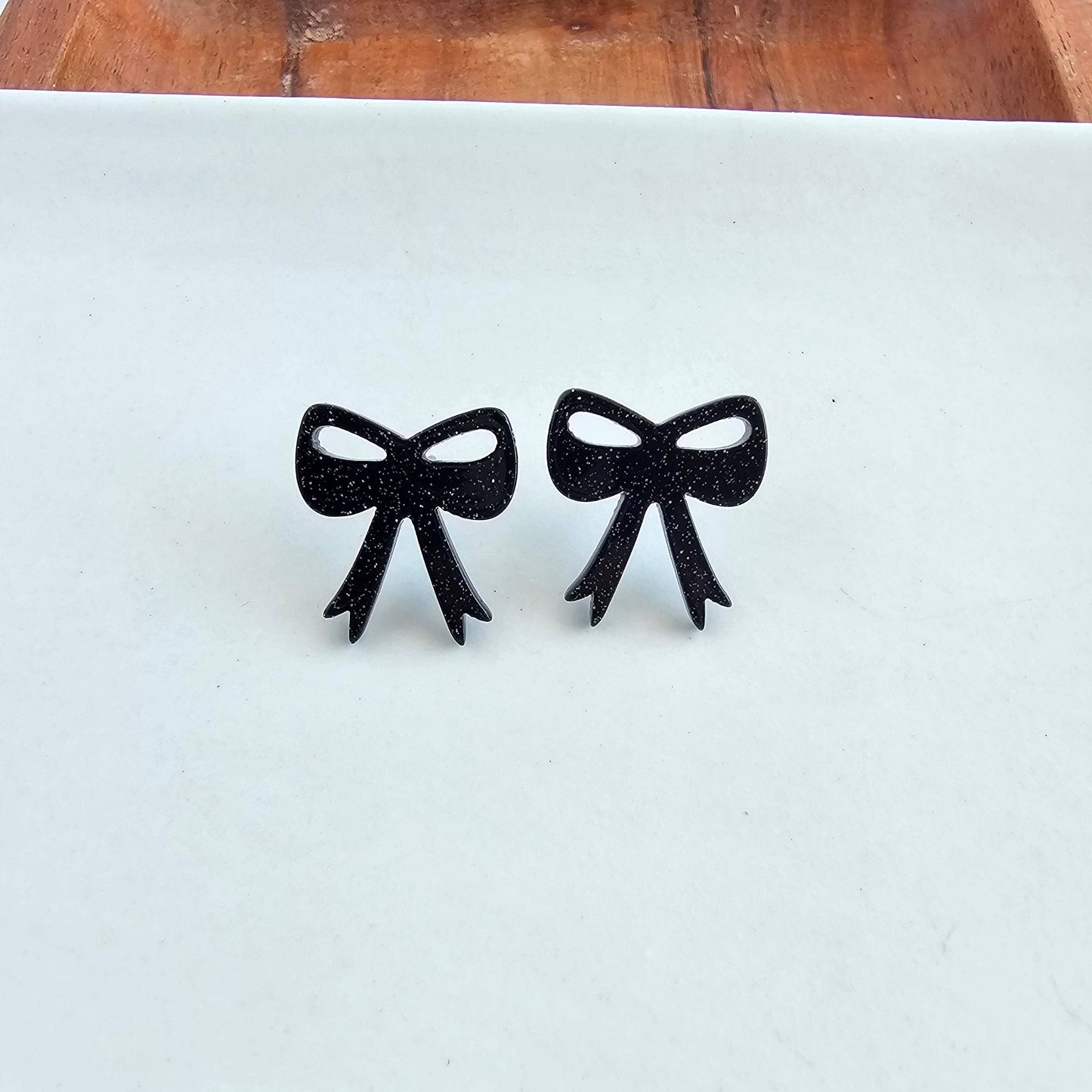 Bow Studs - Black Glitter // Halloween Earrings