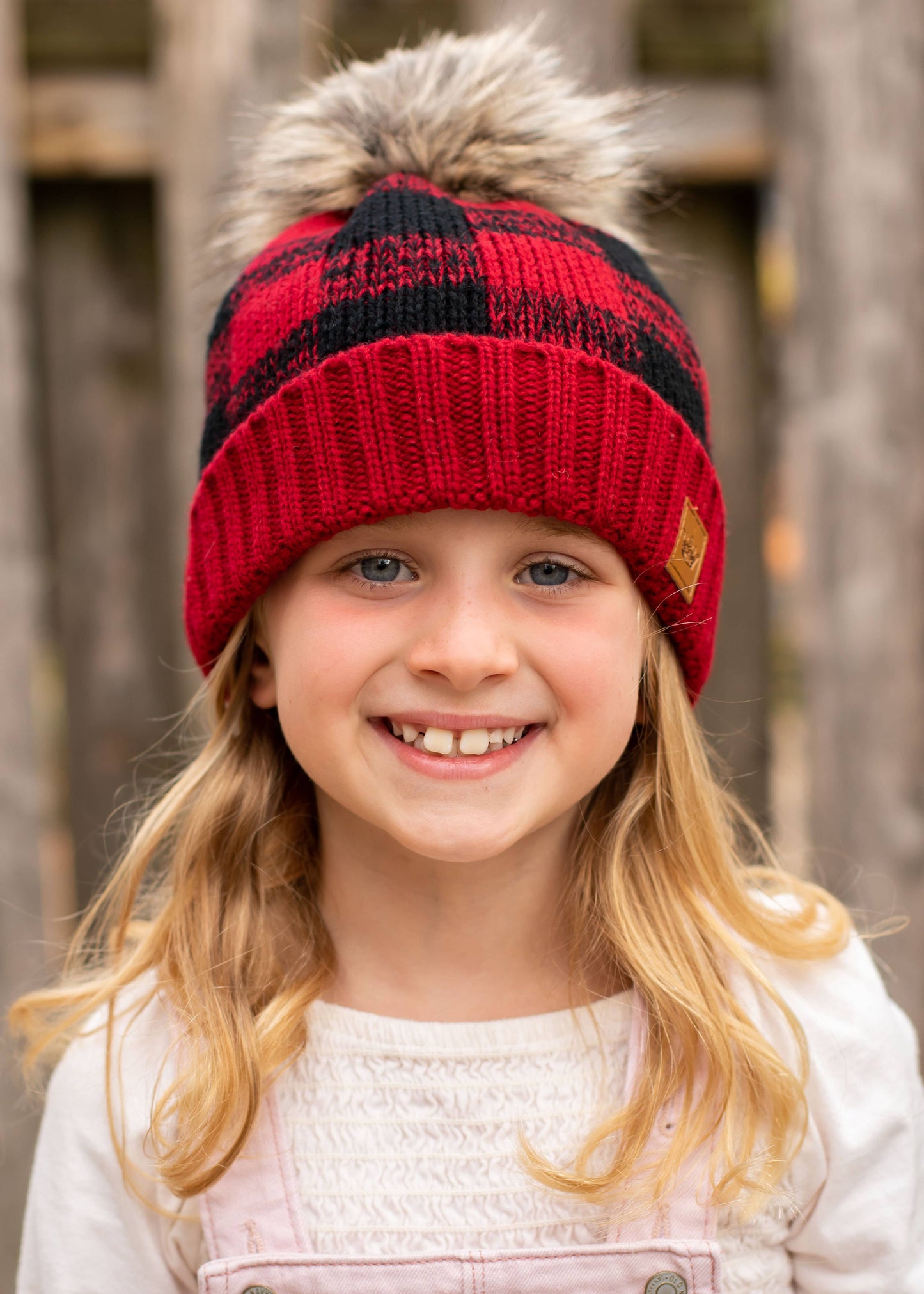 KIDS Red Buffalo Plaid Pom Hat